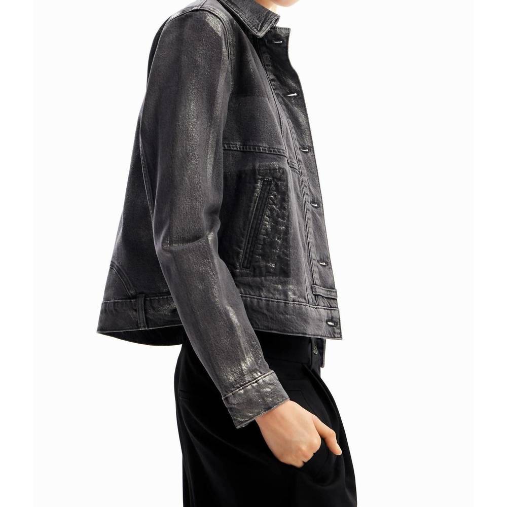 NEW DESIGUAL metallic denim trucker jacket in light grey - Picture 2 of 4